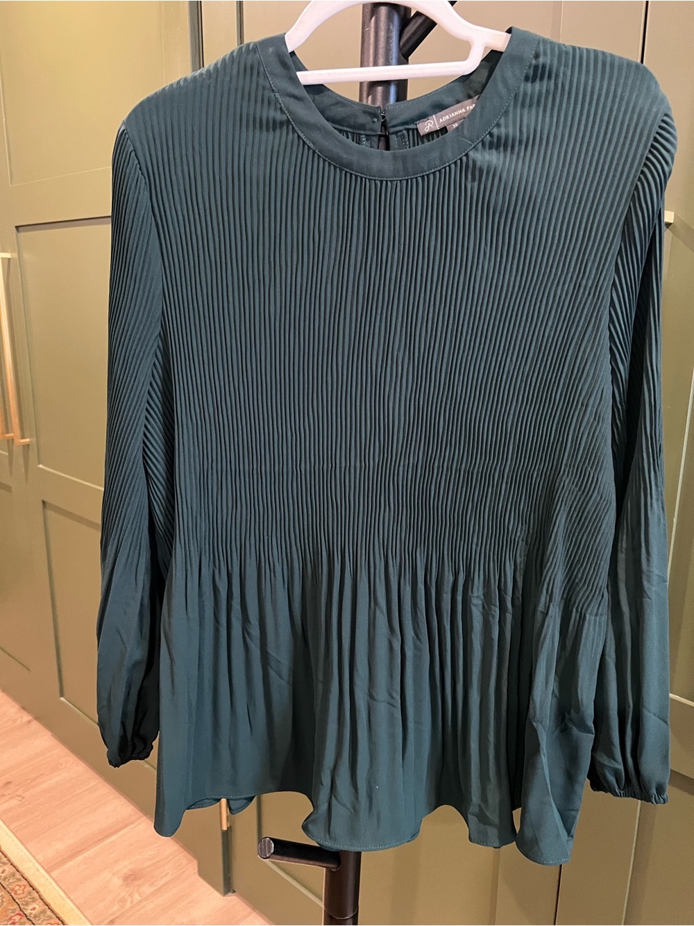 Adrianna Papell Dark Green Pleated Peplum Blouse
